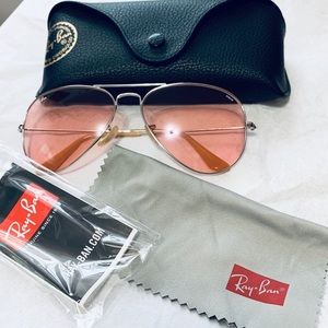 NWOT Ray-Ban Gold/Pink Evolve Aviator Sunglasses